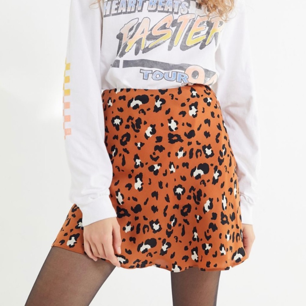 UO Leopard Print Swingy Satin Mini Skirt